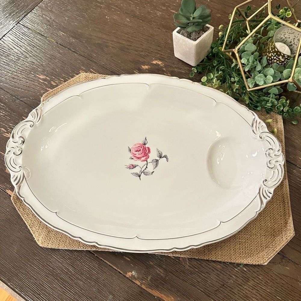 Haviland Limoges France Bagatelle Vintage 16” Large Rose Oval‎ Serving Platter